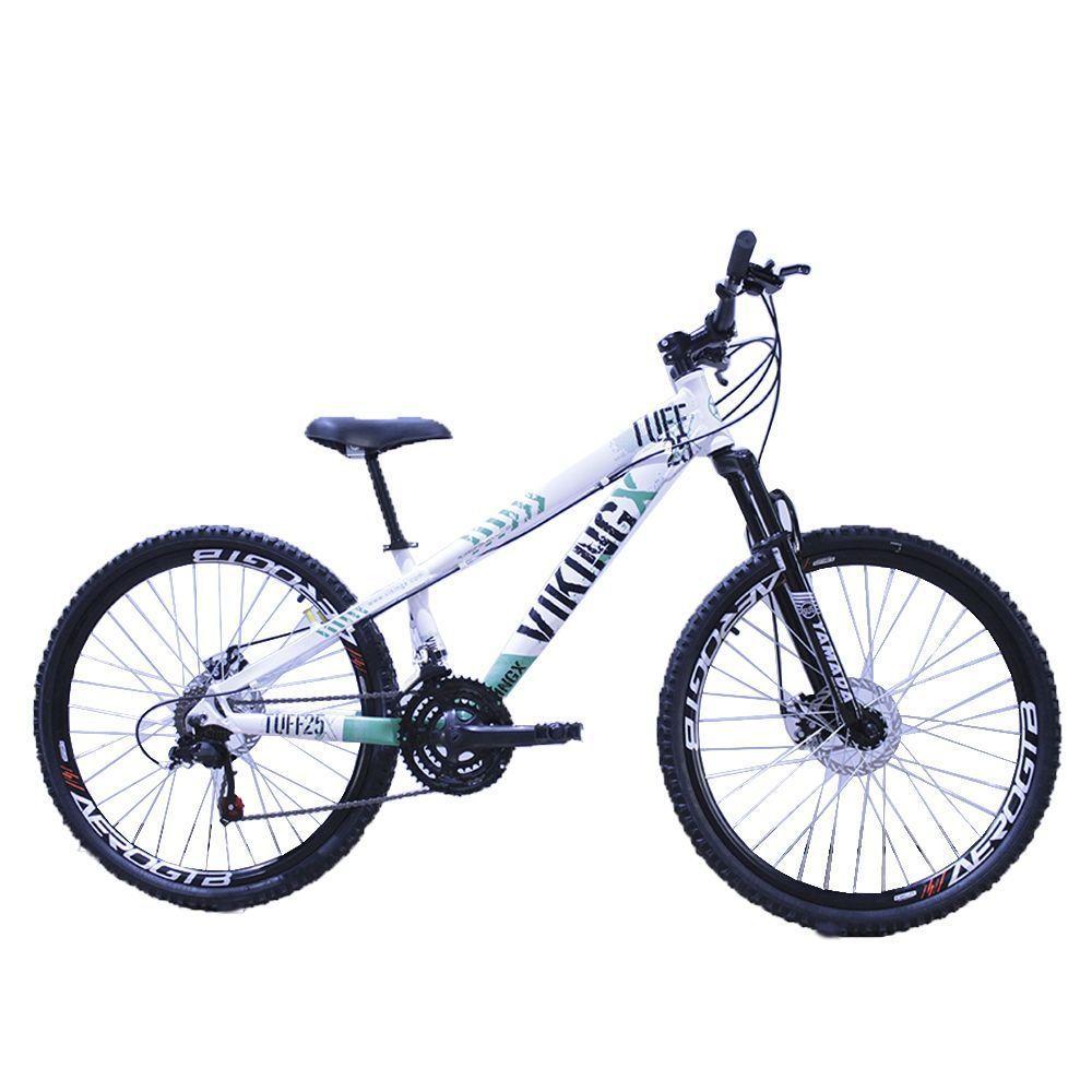 Bicicleta Viking X Tuff 25/30 Aro 26 Freio A Disco Mec 21v Cambios Importados Branco Verde - 1