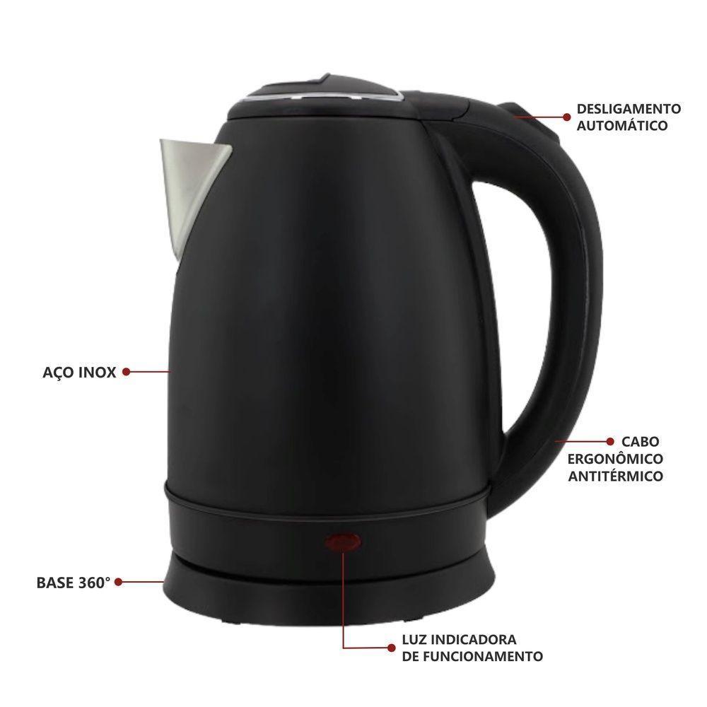 Chaleira Elétrica 1,8l Em Inox Preta 220v 1500w Rápida Fervura - 4
