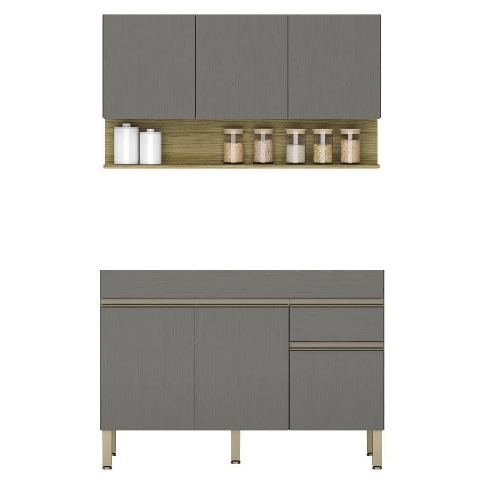 Armário De Cozinha Com Balcão Sem Tampo 120cm Lina K02 Gris/freijó - Mpozenato - 1