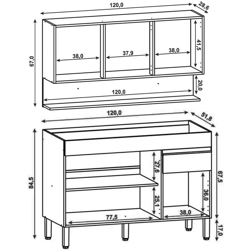 Armário De Cozinha Com Balcão Sem Tampo 120cm Lina K02 Gris/freijó - Mpozenato - 4