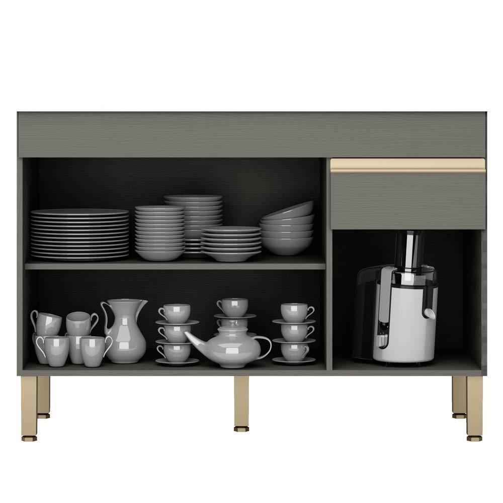 Armário De Cozinha Com Balcão Sem Tampo 120cm Lina K02 Gris/freijó - Mpozenato - 7