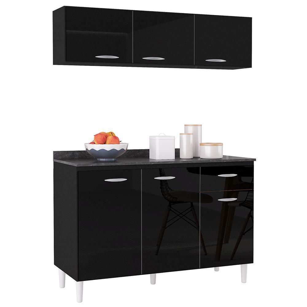 Armário De Cozinha Cp01 Com Tampo 120cm Classic Z46 Preto - Mpozenato - 1