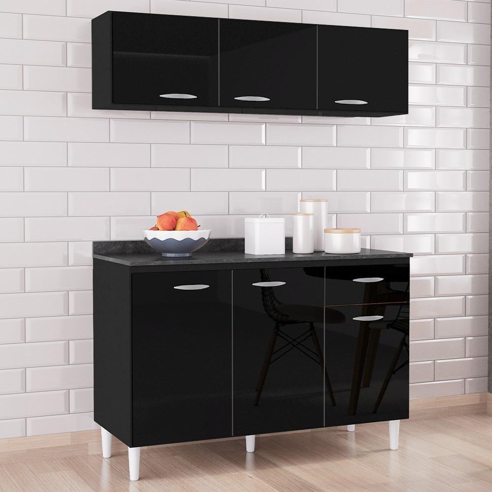 Armário De Cozinha Cp01 Com Tampo 120cm Classic Z46 Preto - Mpozenato - 4