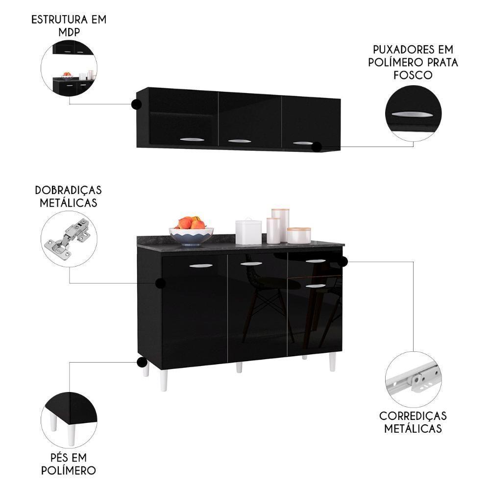 Armário De Cozinha Cp01 Com Tampo 120cm Classic Z46 Preto - Mpozenato - 5