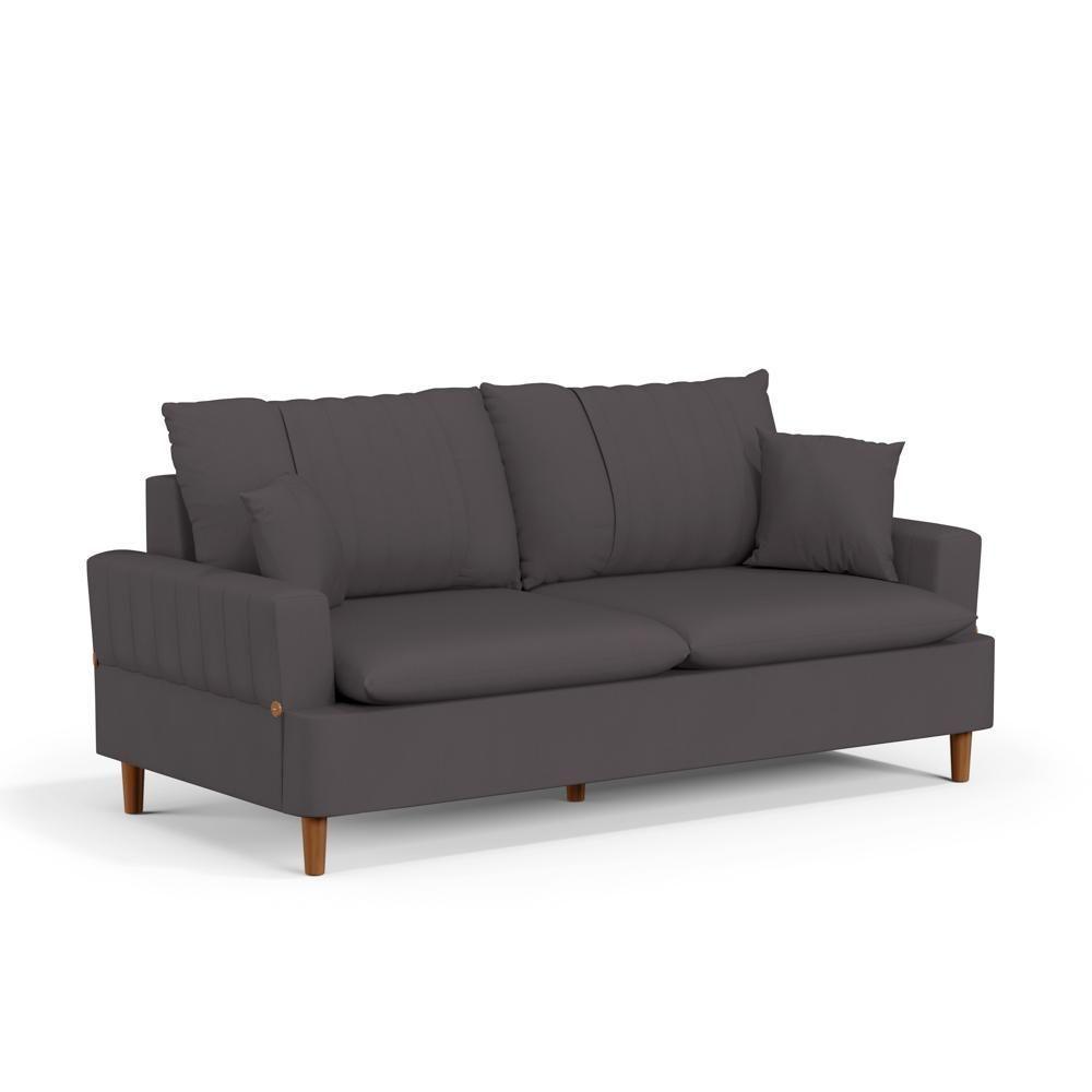 Sofá Living 3 Lugares 200cm Com Almofadas Veras D05 Suede Cinza - Mpozenato - 4