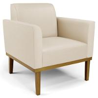 Sofá Namoradeira E 2 Poltronas Base Madeira Castanho Maressa Sintético Bege - Ibiza - 6