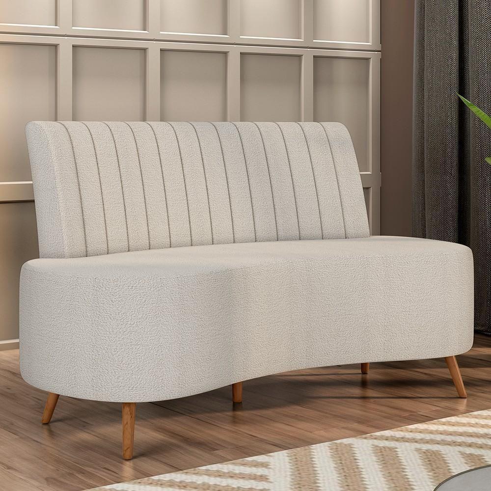 Sofá 2 Lugares Para Sala Living 135cm Pés Palito Tamar K04 Bouclê Bege - Mpozenato - 2