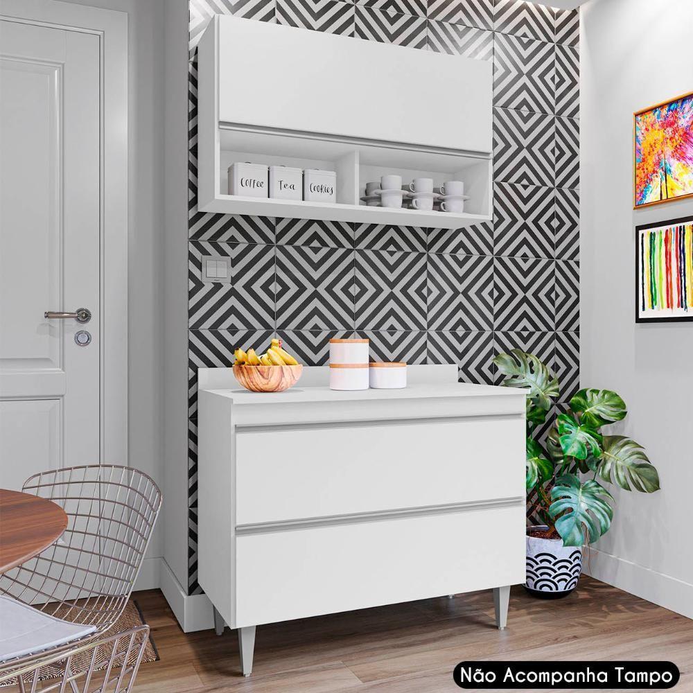 Armário De Cozinha Com Nichos Cp01 Para Pia 100cm M24 Branco - Mpozenato - 4