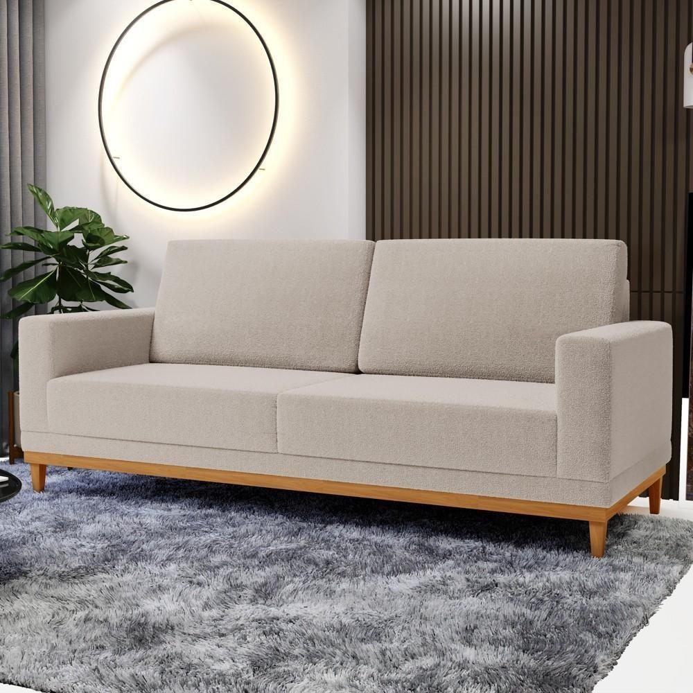 Sofá Living 180cm 3 Lugares Kayrós D05 Boucle Bege - Mpozenato - 2