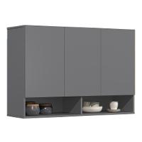 Armário De Cozinha Aéreo 3 Portas 2 Nichos 91cm Milão Cinza - Ej Móveis - 1