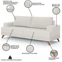 Sofá 2 Lugares 160cm Living Pés Curvos Santi D05 Linho Cru - Mpozenato - 3