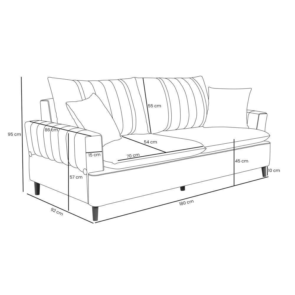 Sofá Living 3 Lugares 180cm Com Almofadas Veras D05 Suede Cinza - Mpozenato - 6