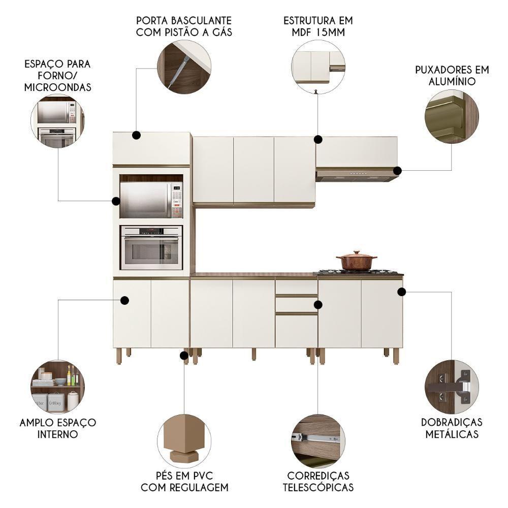 Armário De Cozinha 5 Peças Sem Tampo Jany N03 Carvalho/off - Mpozenato - 3