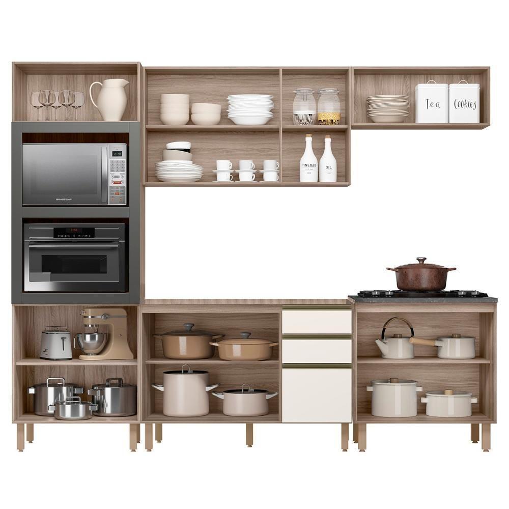 Armário De Cozinha 5 Peças Sem Tampo Jany N03 Carvalho/off - Mpozenato - 5