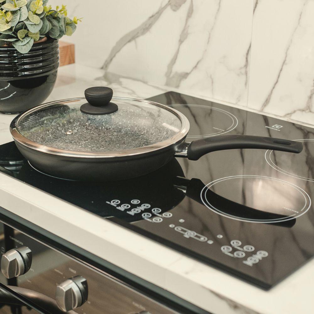 Frigideira A Indução Com Tampa Antiaderente Granito Preta 28cm - 2