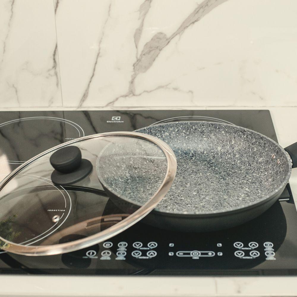 Frigideira A Indução Com Tampa Antiaderente Granito Preta 28cm - 6