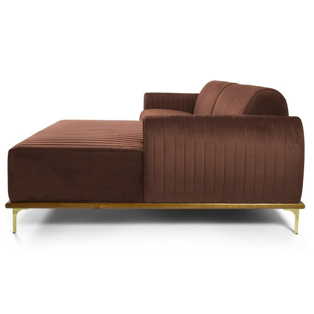 Sofá 245cm 4 Lugares Com Chaise Direito Pés Gold Molino C-276 Veludo Terra - Domi - 6
