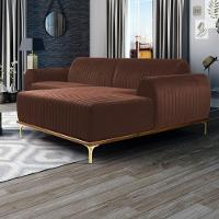 Sofá 245cm 4 Lugares Com Chaise Direito Pés Gold Molino C-276 Veludo Terra - Domi - 2