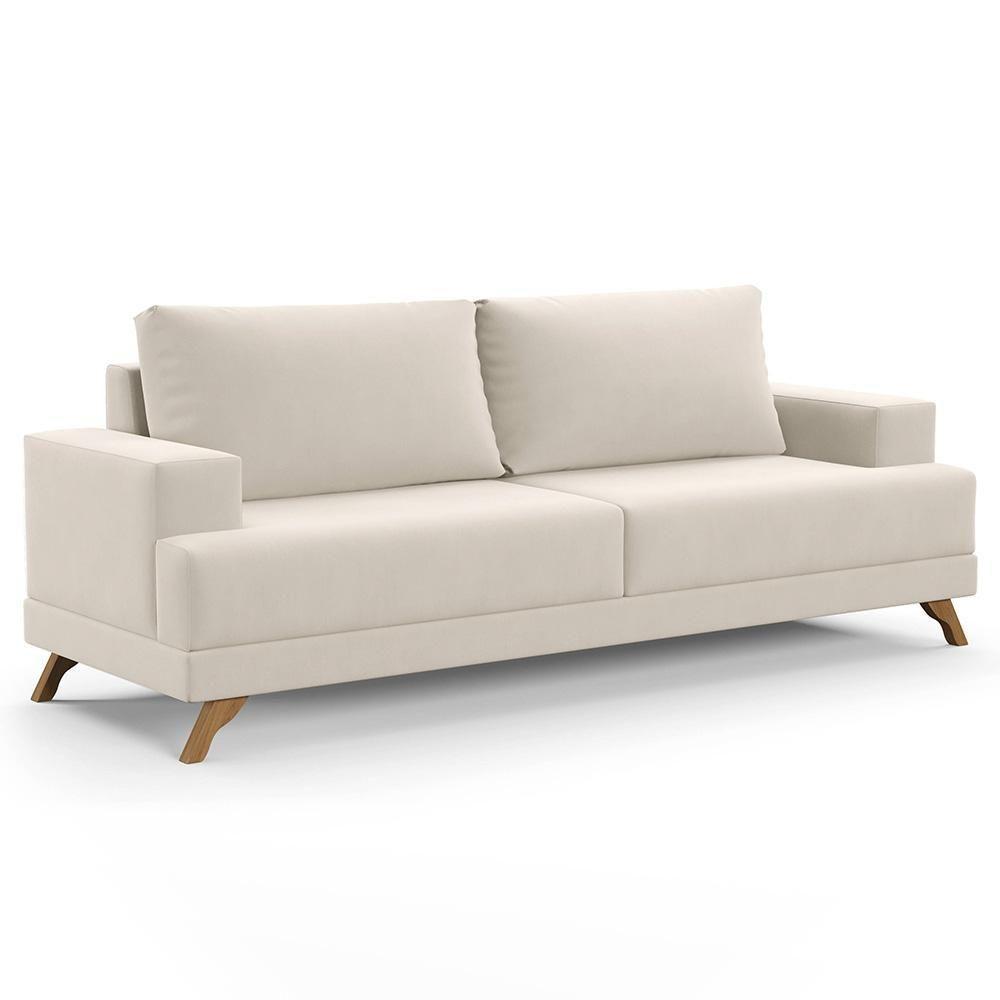 Sofá 2 Lugares 160cm Living Pés Curvos Santi D05 Suede Bege - Mpozenato - 3