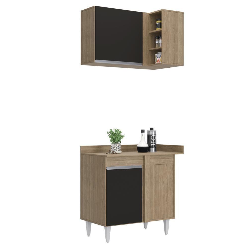 Armário De Cozinha Modulado De Canto Esquerdo 4 Peças Cp46 Balcão Sem Tampo Castanho/preto - Lumil - 4