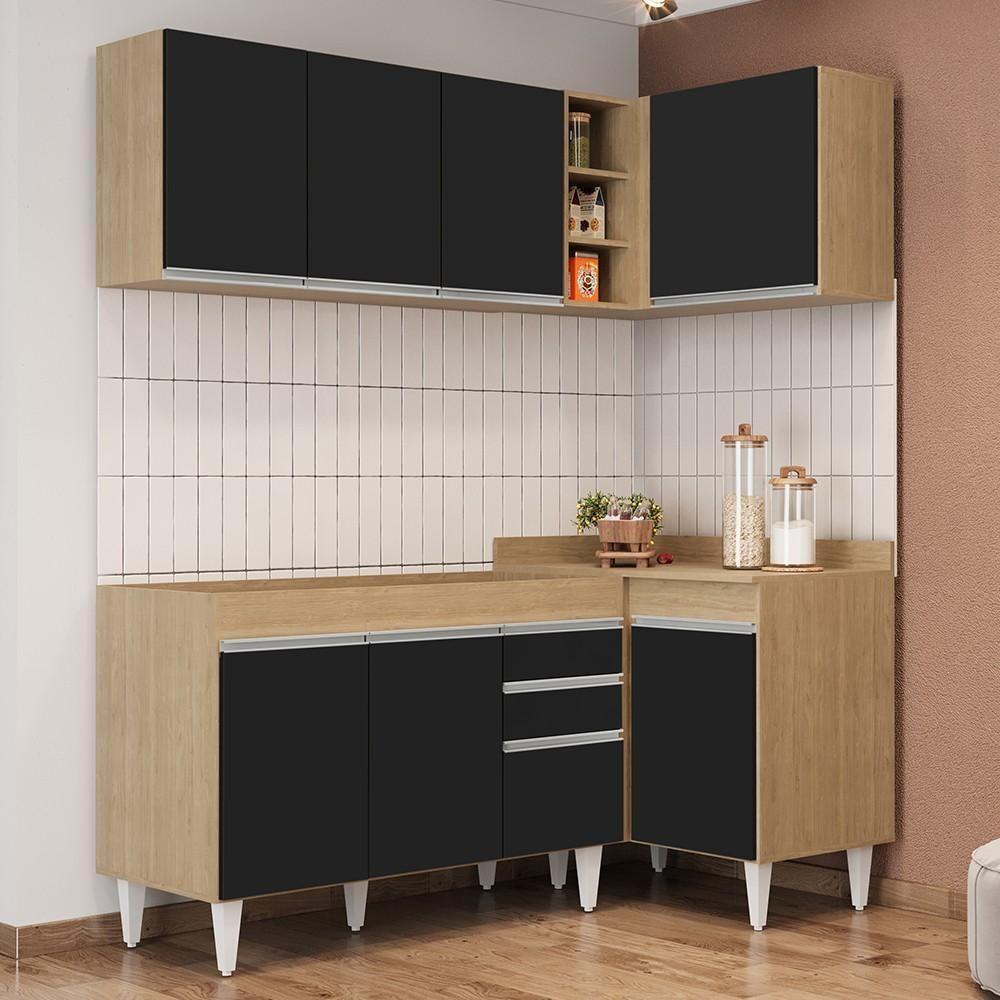 Armário De Cozinha Modulado De Canto Esquerdo 4 Peças Cp46 Balcão Sem Tampo Castanho/preto - Lumil - 6