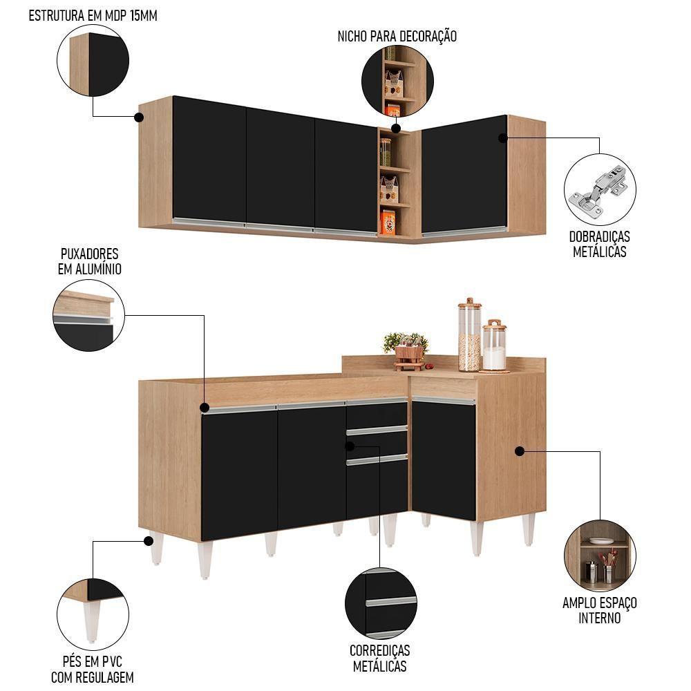 Armário De Cozinha Modulado De Canto Esquerdo 4 Peças Cp46 Balcão Sem Tampo Castanho/preto - Lumil - 7