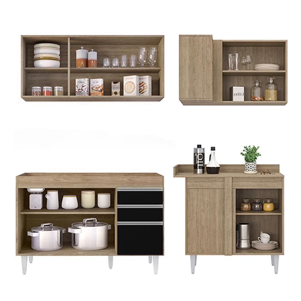Armário De Cozinha Modulado De Canto Esquerdo 4 Peças Cp46 Balcão Sem Tampo Castanho/preto - Lumil - 9