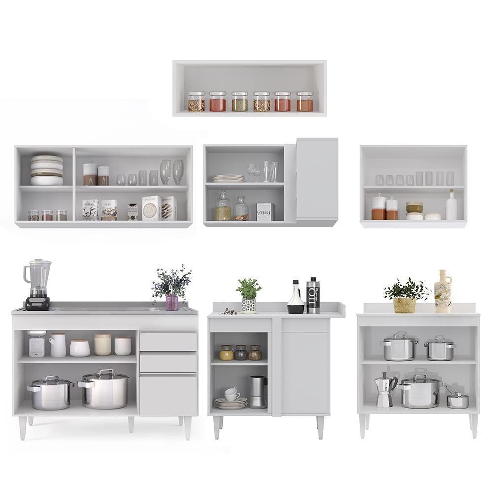 Armário De Cozinha Modulado De Canto 7 Peças Cp21 Com Pia Inox Branco - Lumil - 2
