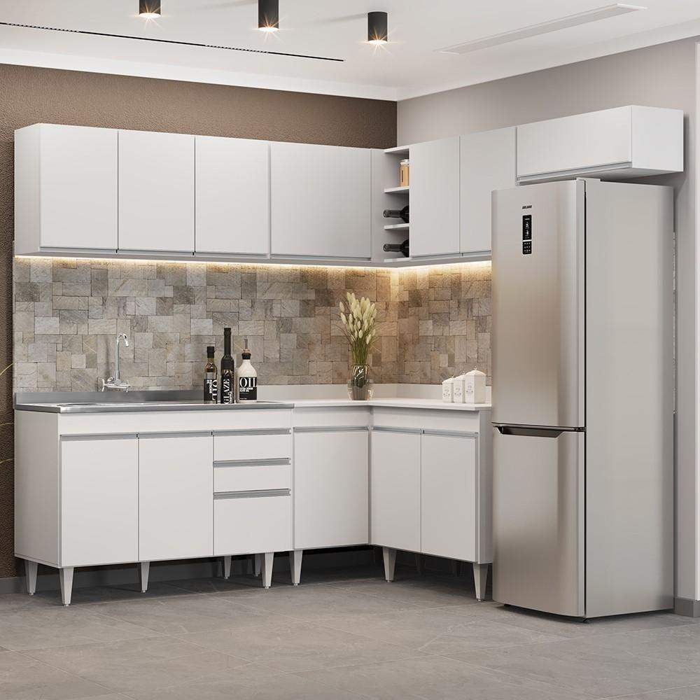 Armário De Cozinha Modulado De Canto 7 Peças Cp21 Com Pia Inox Branco - Lumil - 7