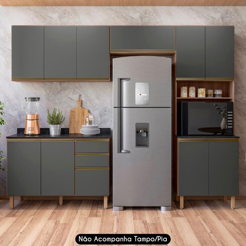 Armário De Cozinha 4 Peças Sem Tampo Lita N03 Carvalho/grafite - Mpozenato - 2