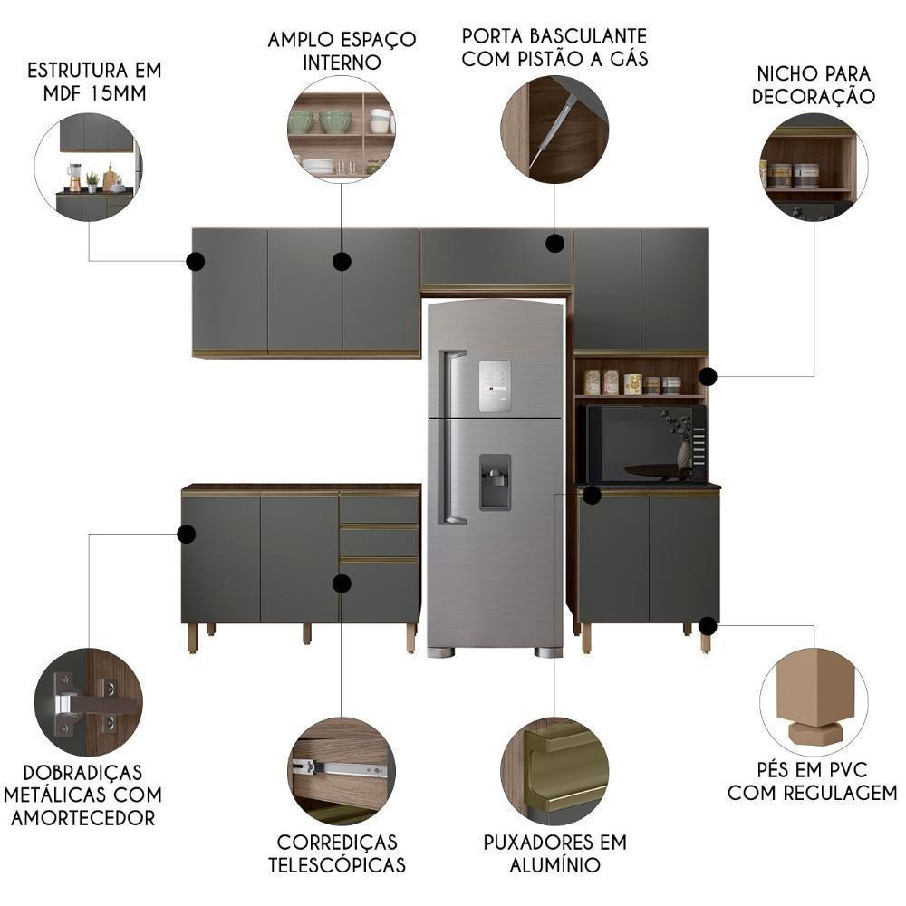 Armário De Cozinha 4 Peças Sem Tampo Lita N03 Carvalho/grafite - Mpozenato - 3