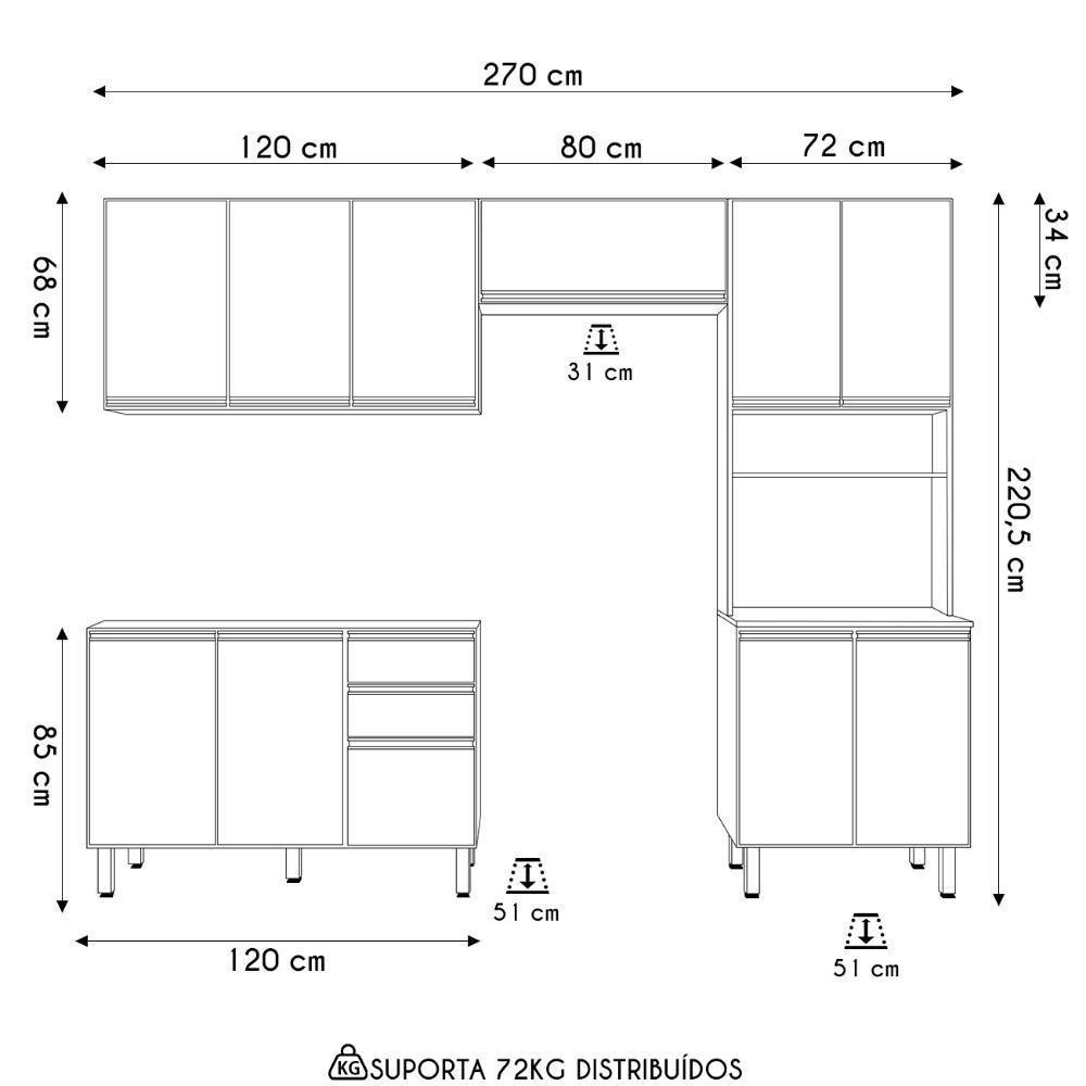 Armário De Cozinha 4 Peças Sem Tampo Lita N03 Carvalho/grafite - Mpozenato - 4