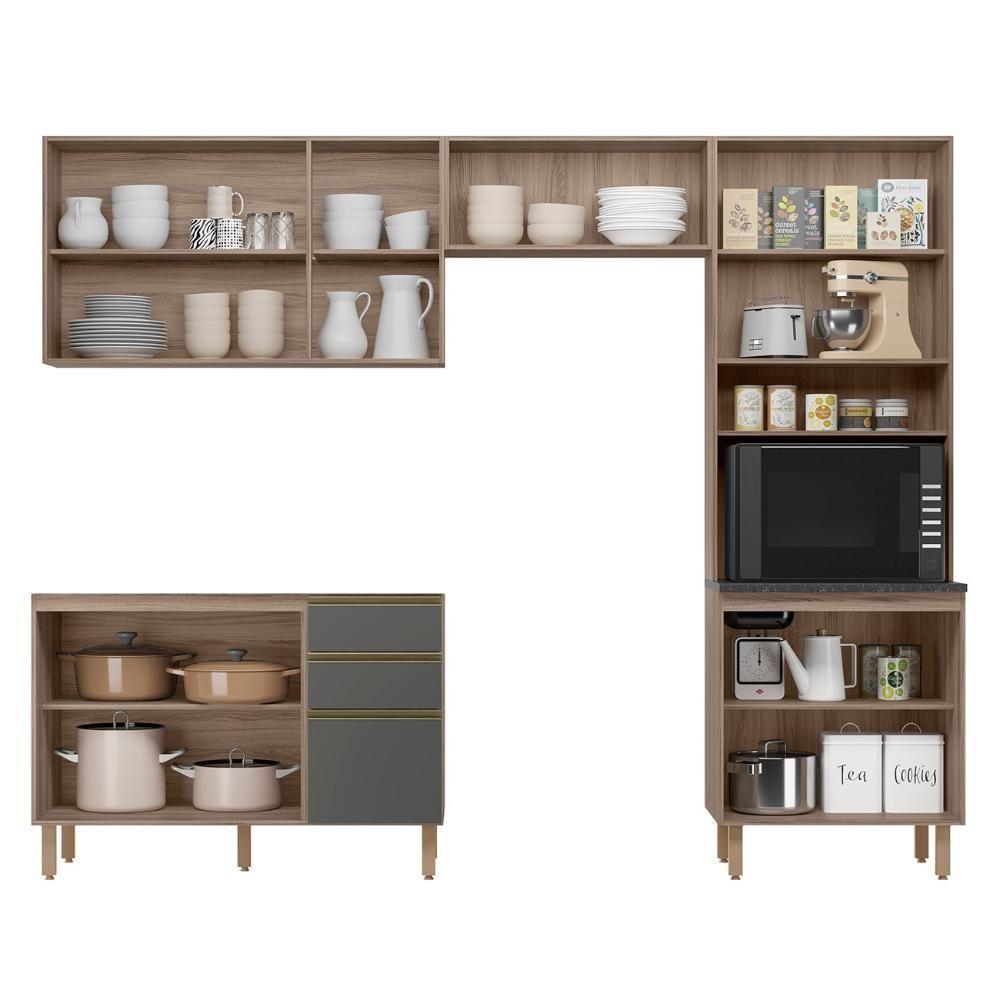 Armário De Cozinha 4 Peças Sem Tampo Lita N03 Carvalho/grafite - Mpozenato - 5