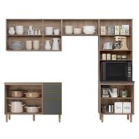 Armário De Cozinha 4 Peças Sem Tampo Lita N03 Carvalho/grafite - Mpozenato - 5