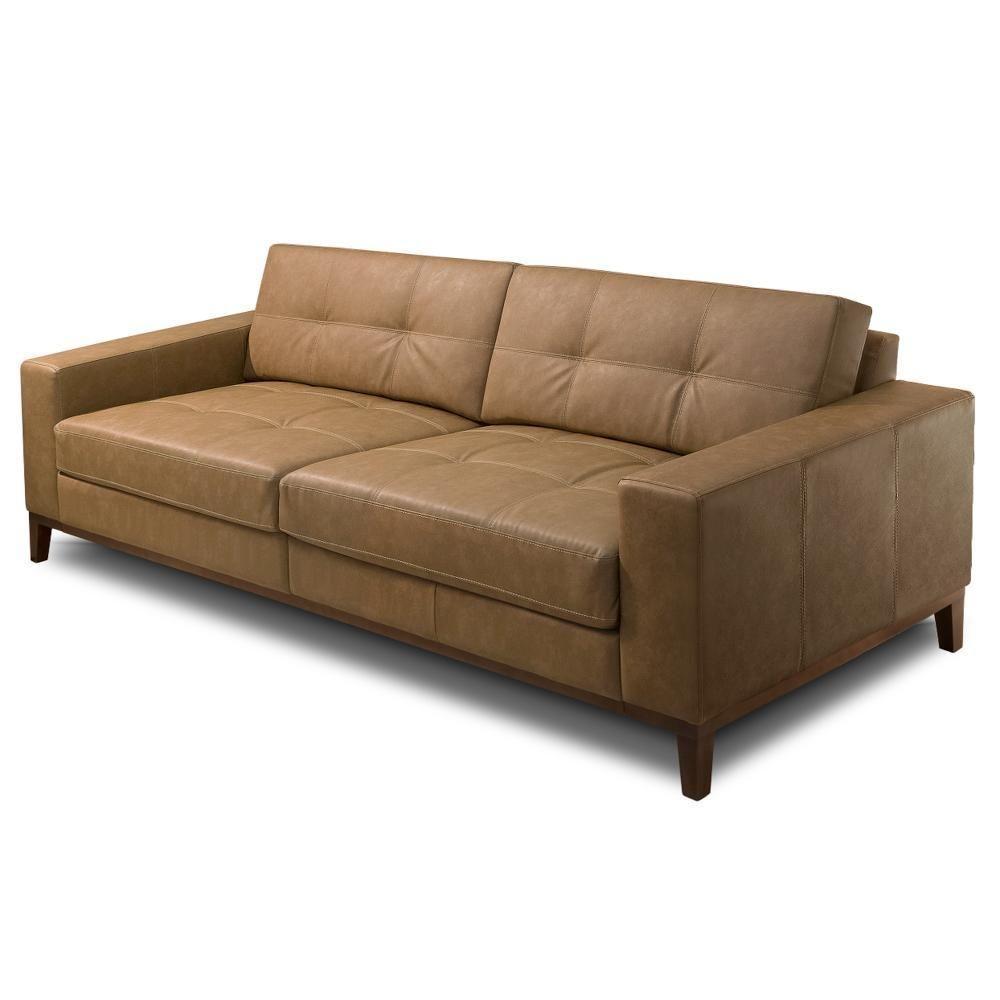 Sofá 3 Lugares Para Sala Living 210cm Ronie L08 Couro Camel - Mpozenato - 1