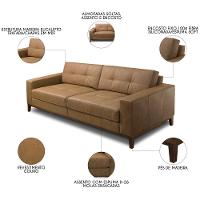 Sofá 3 Lugares Para Sala Living 210cm Ronie L08 Couro Camel - Mpozenato - 8