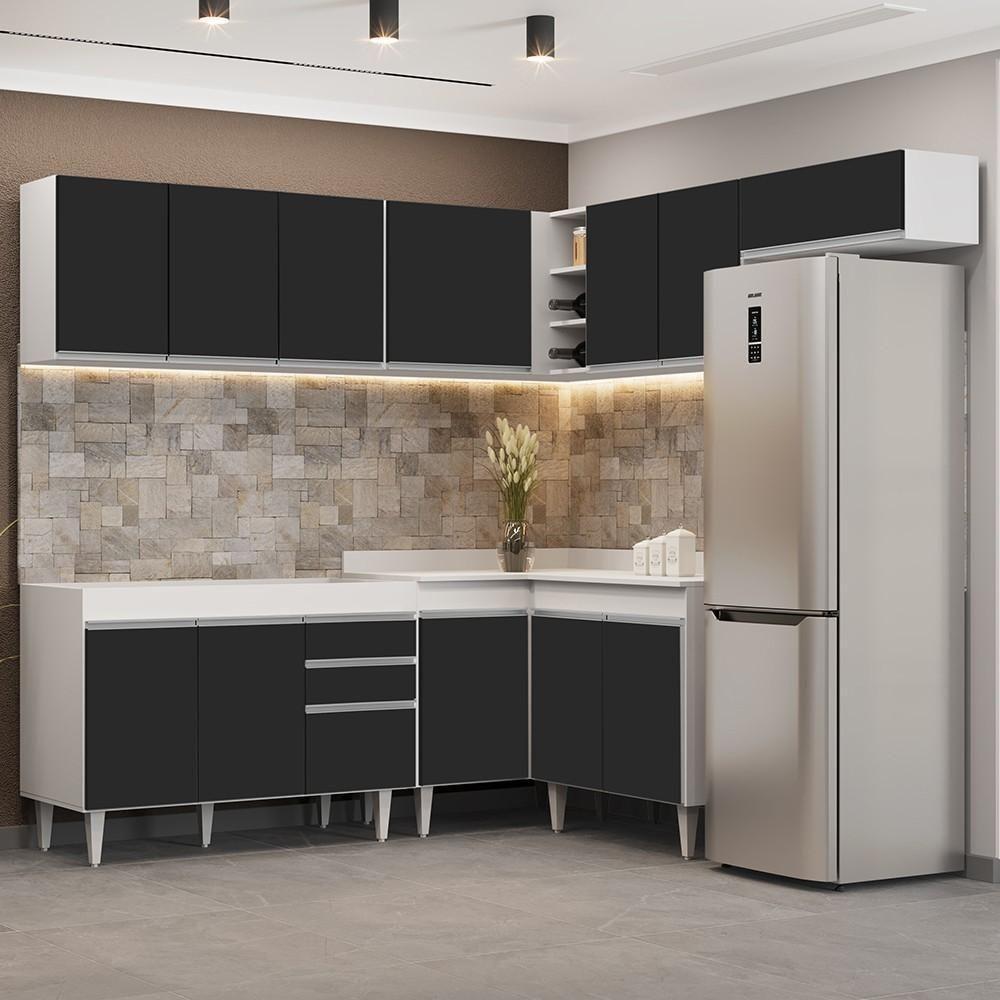 Armário De Cozinha Modulado De Canto 7 Peças Cp19 Balcão Sem Tampo Branco/preto - Lumil - 1