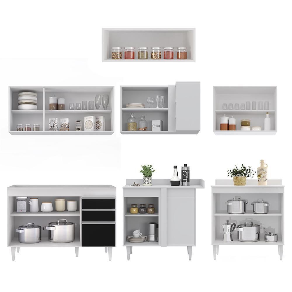 Armário De Cozinha Modulado De Canto 7 Peças Cp19 Balcão Sem Tampo Branco/preto - Lumil - 5