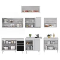 Armário De Cozinha Modulado De Canto 7 Peças Cp19 Balcão Sem Tampo Branco/preto - Lumil - 5