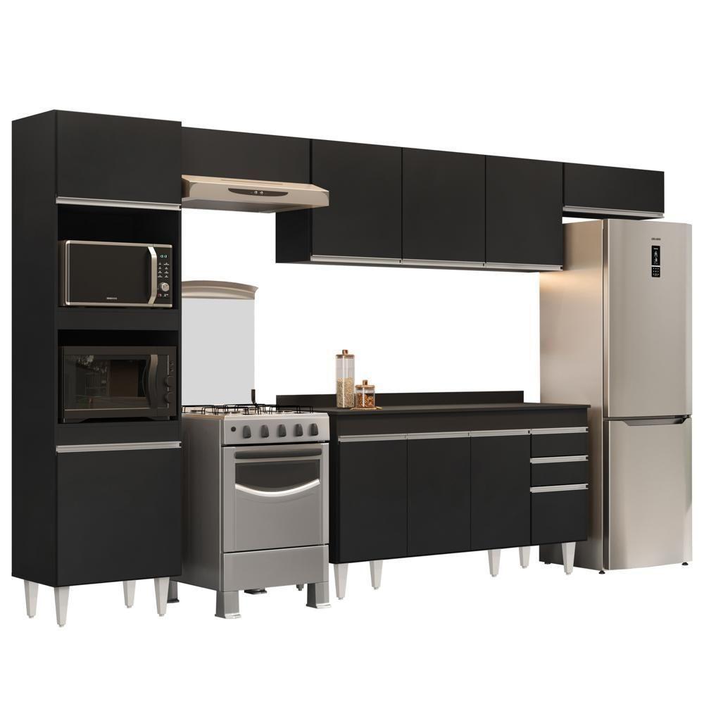 Armário De Cozinha Modulada 5 Peças Cp14 Balcão Com Tampo Preto - Lumil - 1