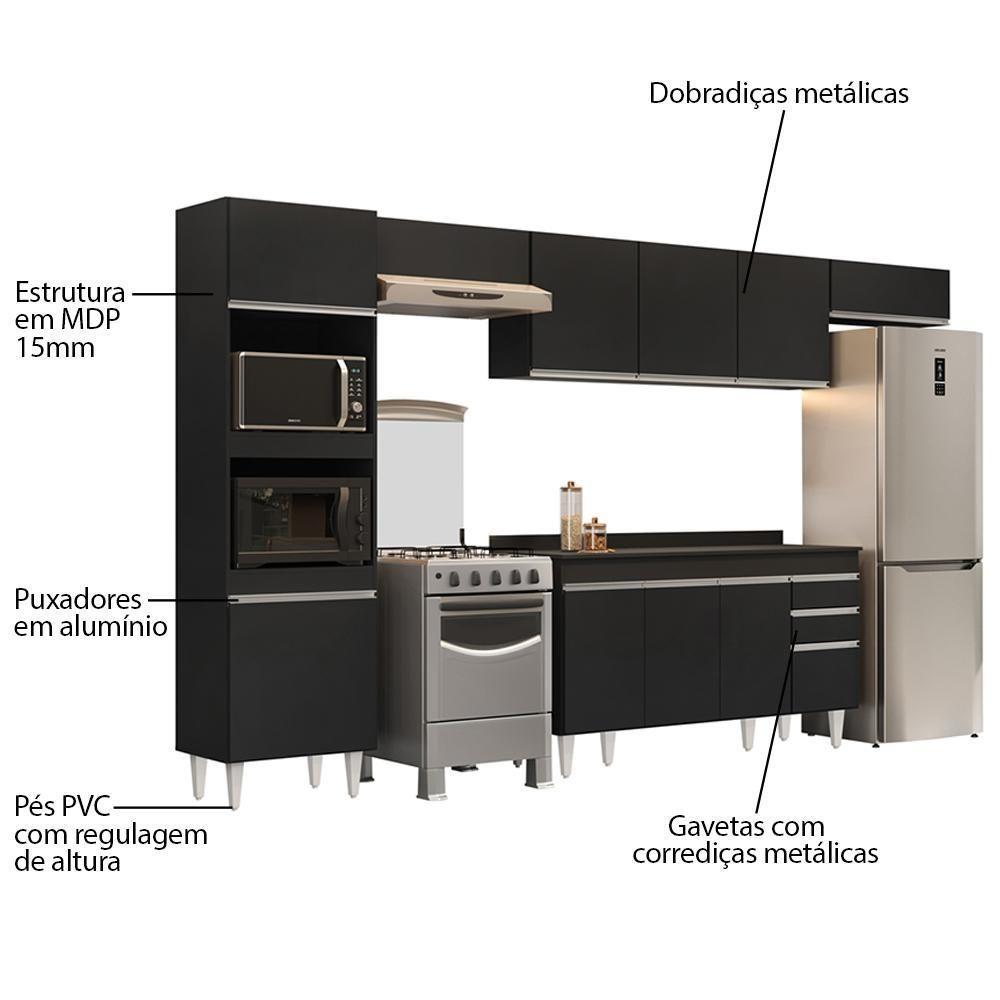 Armário De Cozinha Modulada 5 Peças Cp14 Balcão Com Tampo Preto - Lumil - 3