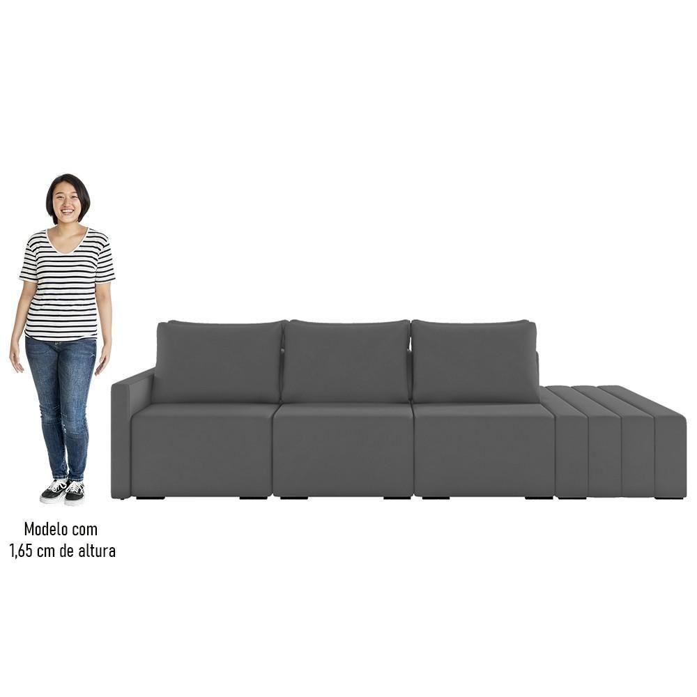Sofá Ilha Modular Com Puff Para Sala Living 342cm Georgia K04 Veludo Cinza Escuro - Mpozenato - 6