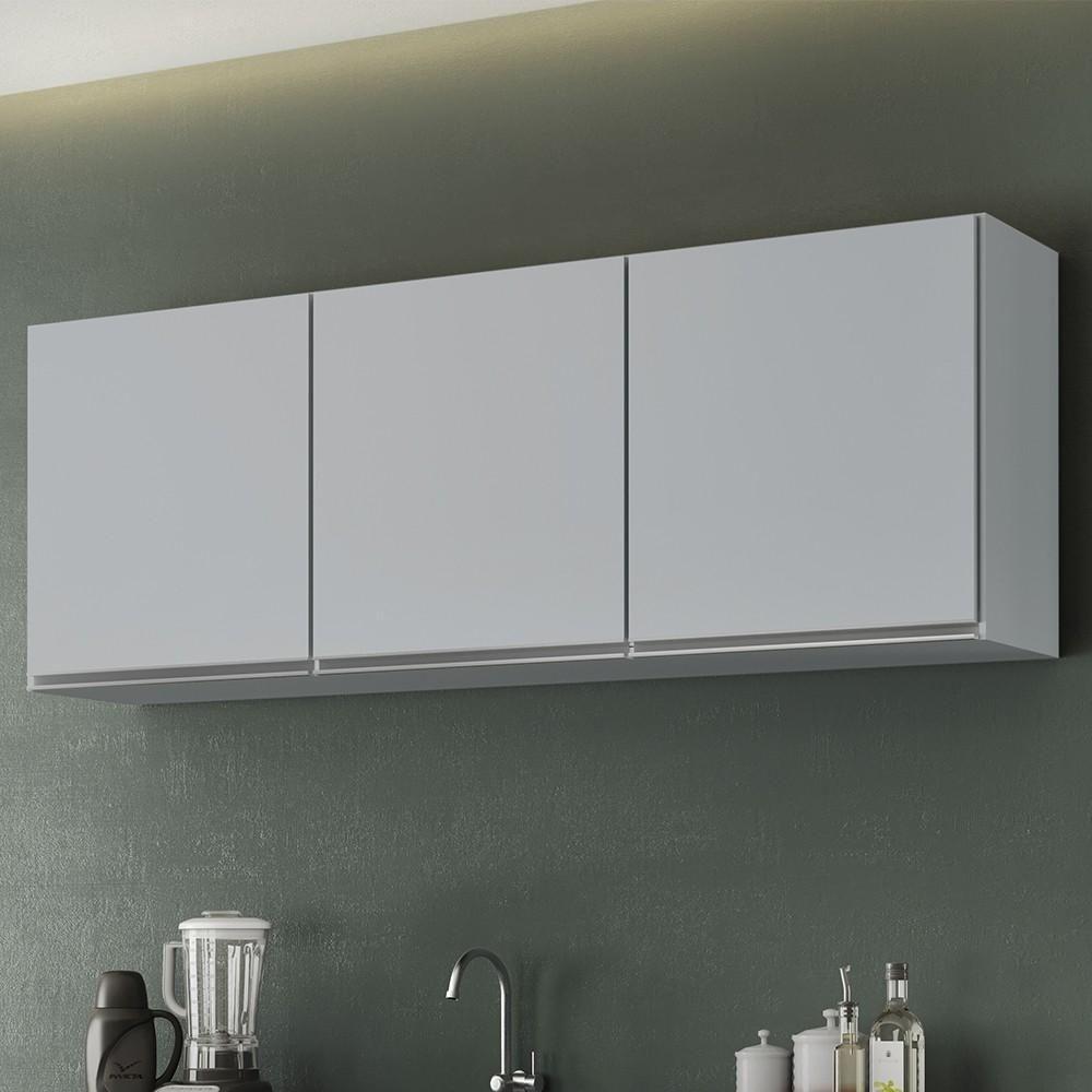 Armário De Cozinha Aéreo 150cm 3 Portas Argélia Cinza Claro - Lumil - 2