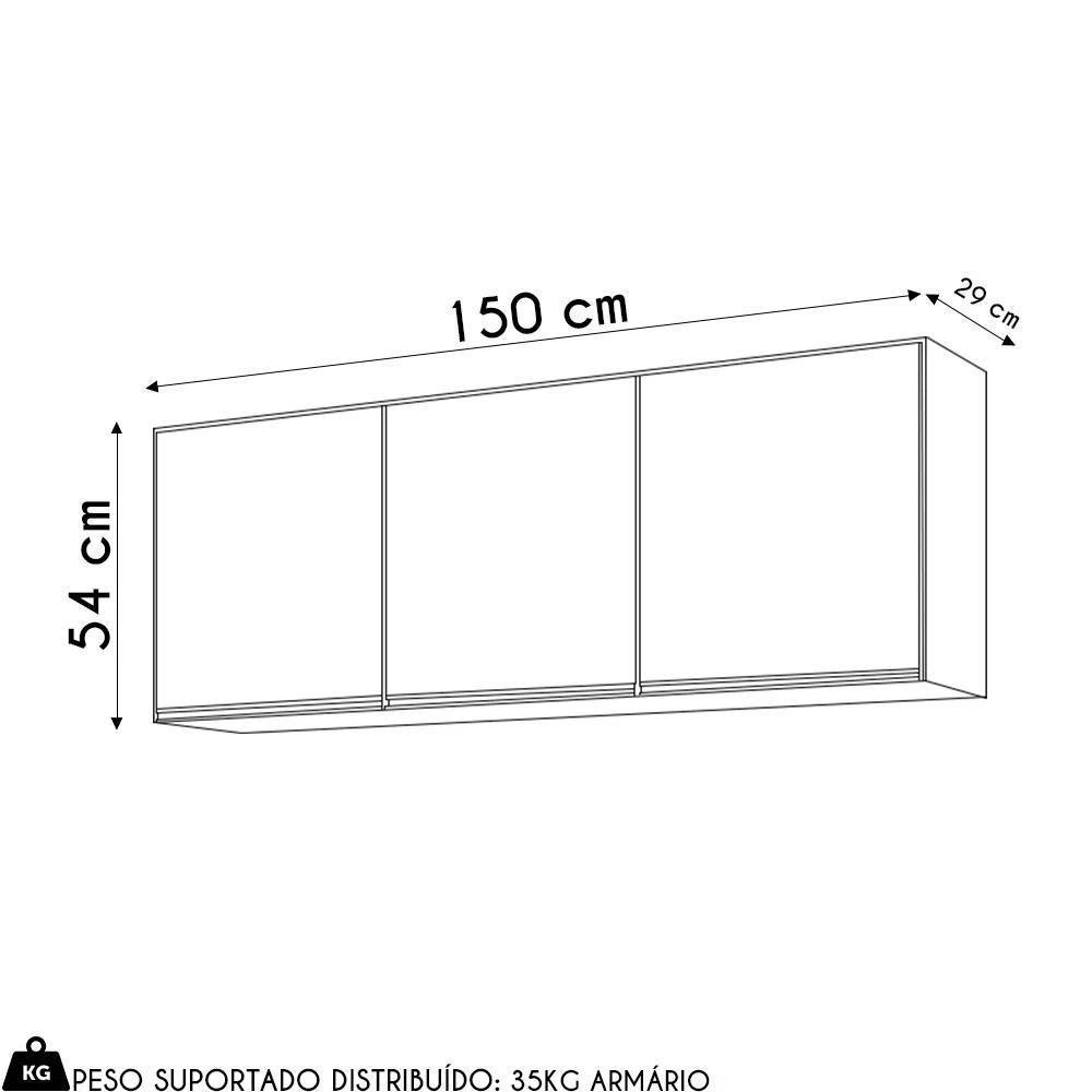 Armário De Cozinha Aéreo 150cm 3 Portas Argélia Cinza Claro - Lumil - 4