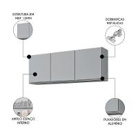 Armário De Cozinha Aéreo 150cm 3 Portas Argélia Cinza Claro - Lumil - 3