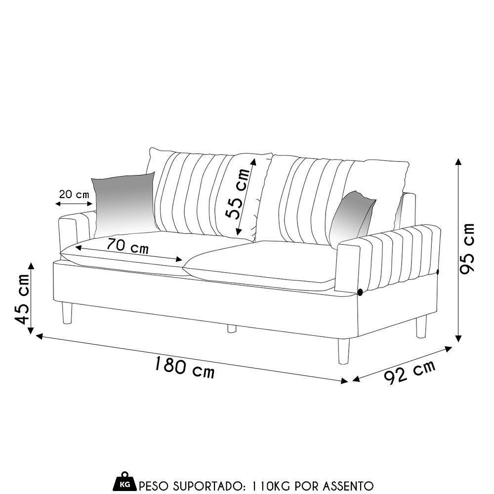 Sofá 3 Lugares 180cm Living Pés De Madeira Veras D05 Sintético Whisky - Mpozenato - 4