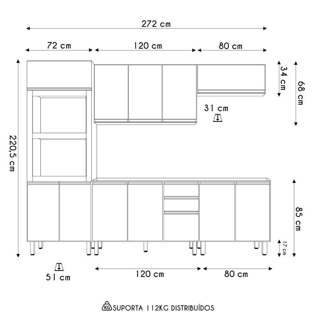 Armário De Cozinha 5 Peças Com Tampo Jany N03 Carvalho/off - Mpozenato - 4