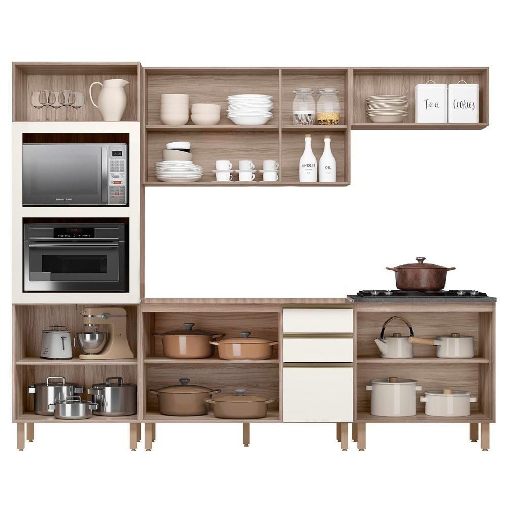 Armário De Cozinha 5 Peças Com Tampo Jany N03 Carvalho/off - Mpozenato - 5