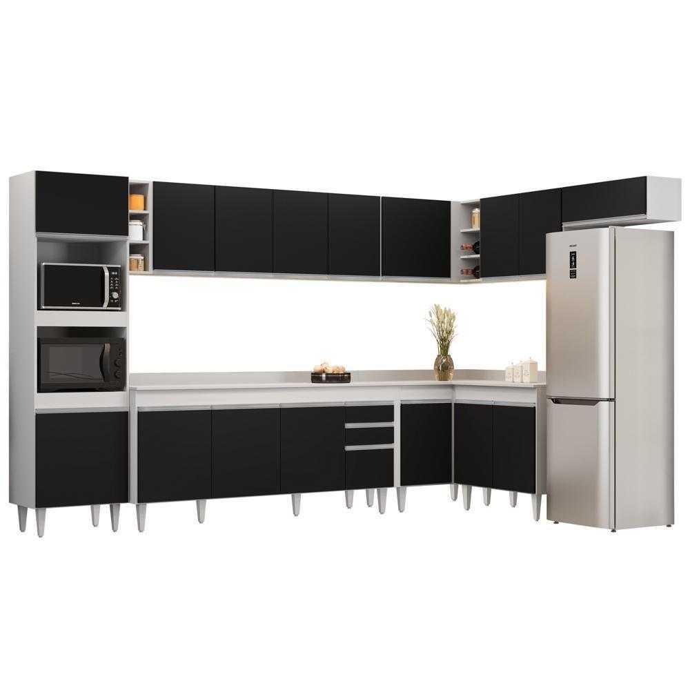 Armário De Cozinha Modulada De Canto 9 Peças Cp05 Balcão Com Tampo Branco/preto - Lumil - 1