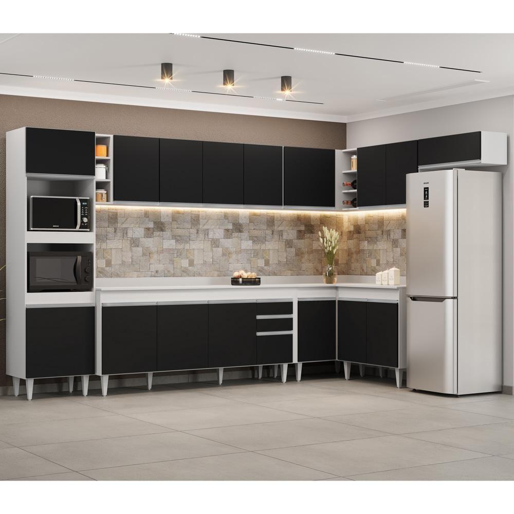 Armário De Cozinha Modulada De Canto 9 Peças Cp05 Balcão Com Tampo Branco/preto - Lumil - 2